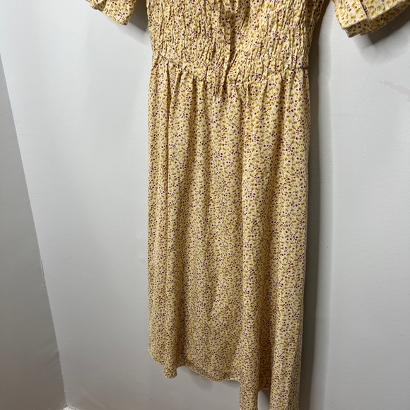 Yellow floral midi cottagecore retro style dress - Picture 6 of 7